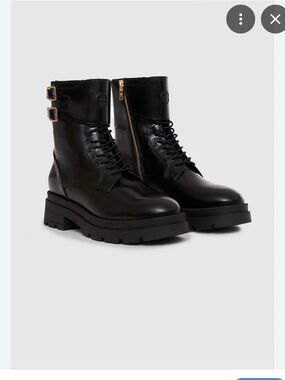 Anine Bing Black Leather Combat Boots with Gold Buckles